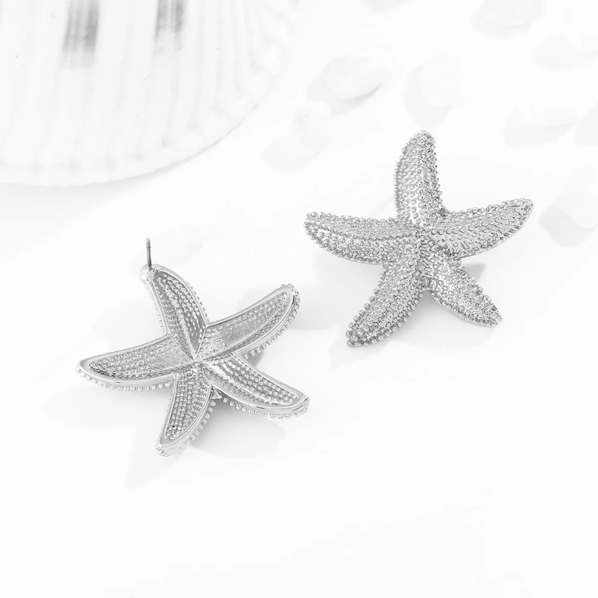 Gold Starfish Shell Conch Seashell Earrings - Trendy Summer Boho Ocean Chunky Statement Beach Jewelry - Gifts for Women