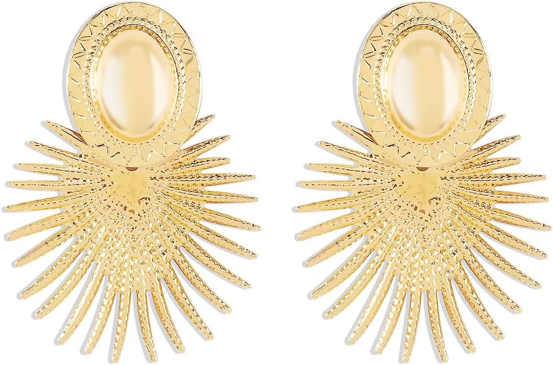 Gold Statement Earrings for Women Trendy Chunky Gold Square Earrings Textured Stud Earrings for Women Lightweight Big Shell Wings Drop Earrings for Her