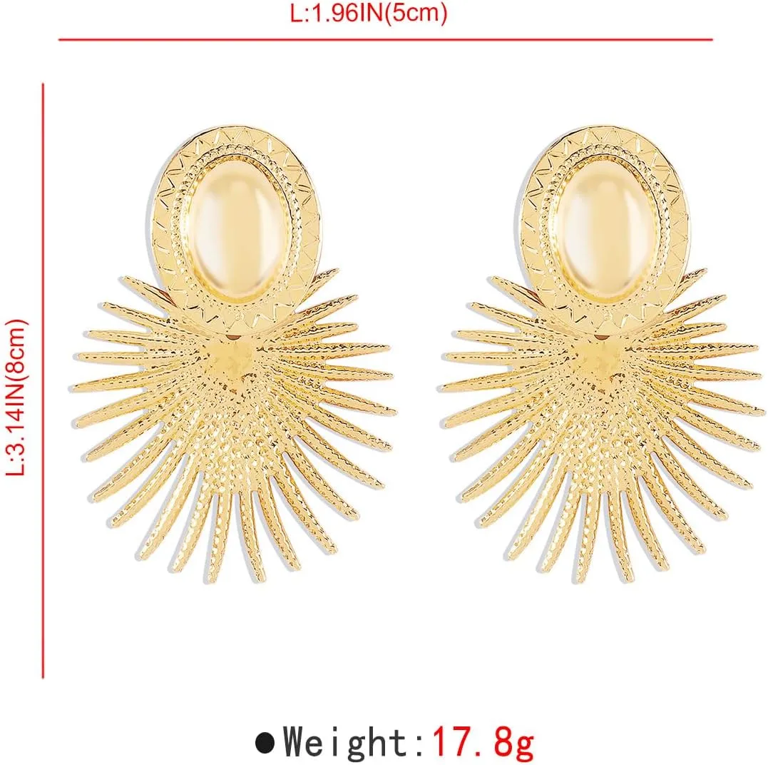 Gold Statement Earrings for Women Trendy Chunky Gold Square Earrings Textured Stud Earrings for Women Lightweight Big Shell Wings Drop Earrings for Her