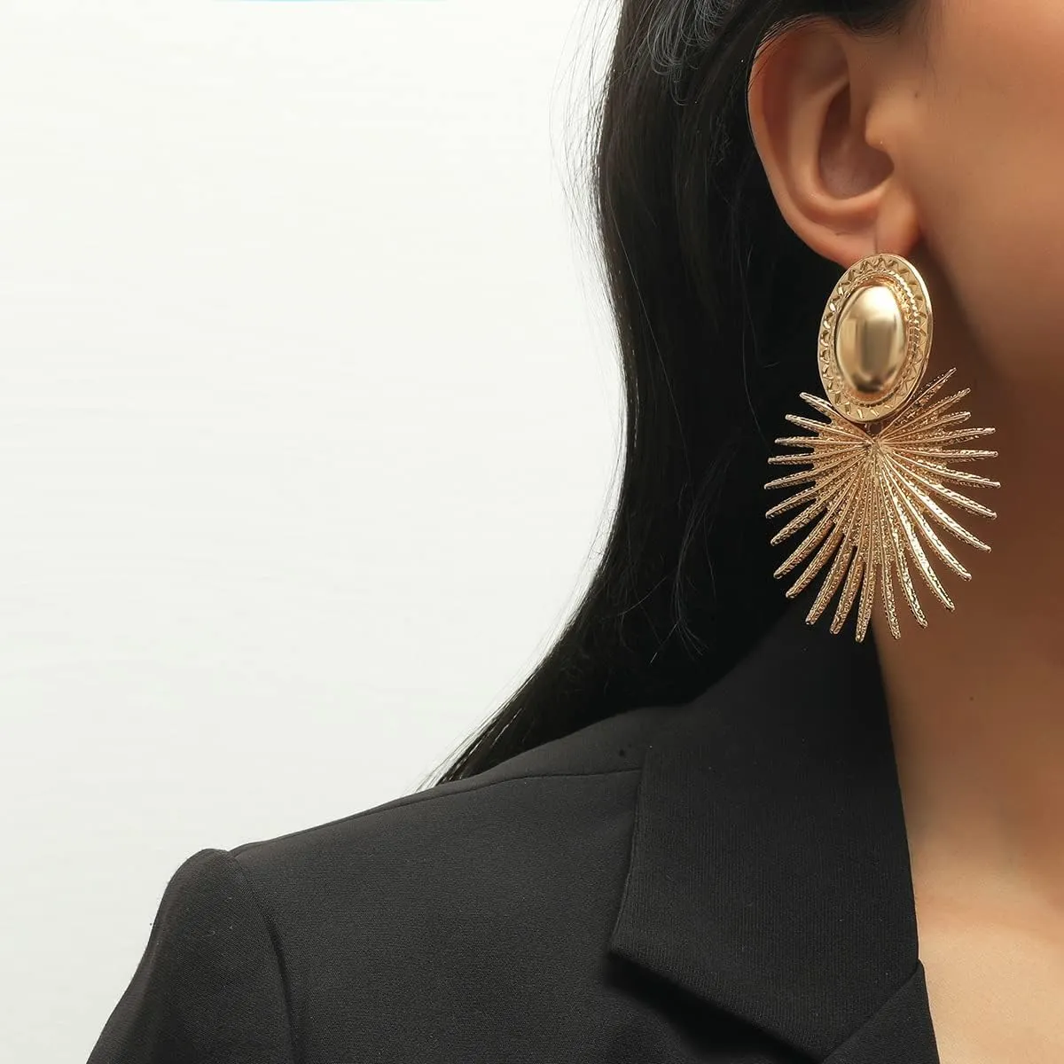 Gold Statement Earrings for Women Trendy Chunky Gold Square Earrings Textured Stud Earrings for Women Lightweight Big Shell Wings Drop Earrings for Her