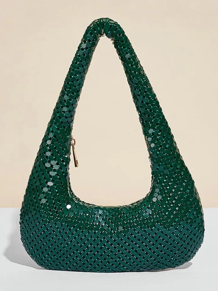 Golden Aluminum Clutch Bag - Dazzling Rhinestone Evening Purse for Women, Handheld & Underarm Stylish Shimmer Party Clutch
