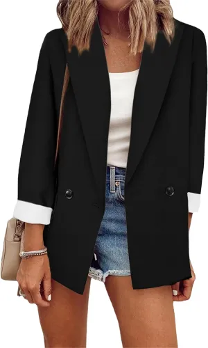 GORIFE Lady Solid Color Front Open Blazers Long Sleeve with Pockets Suit Casual Button Blazer