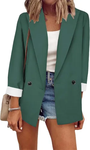 GORIFE Lady Solid Color Front Open Blazers Long Sleeve with Pockets Suit Casual Button Blazer