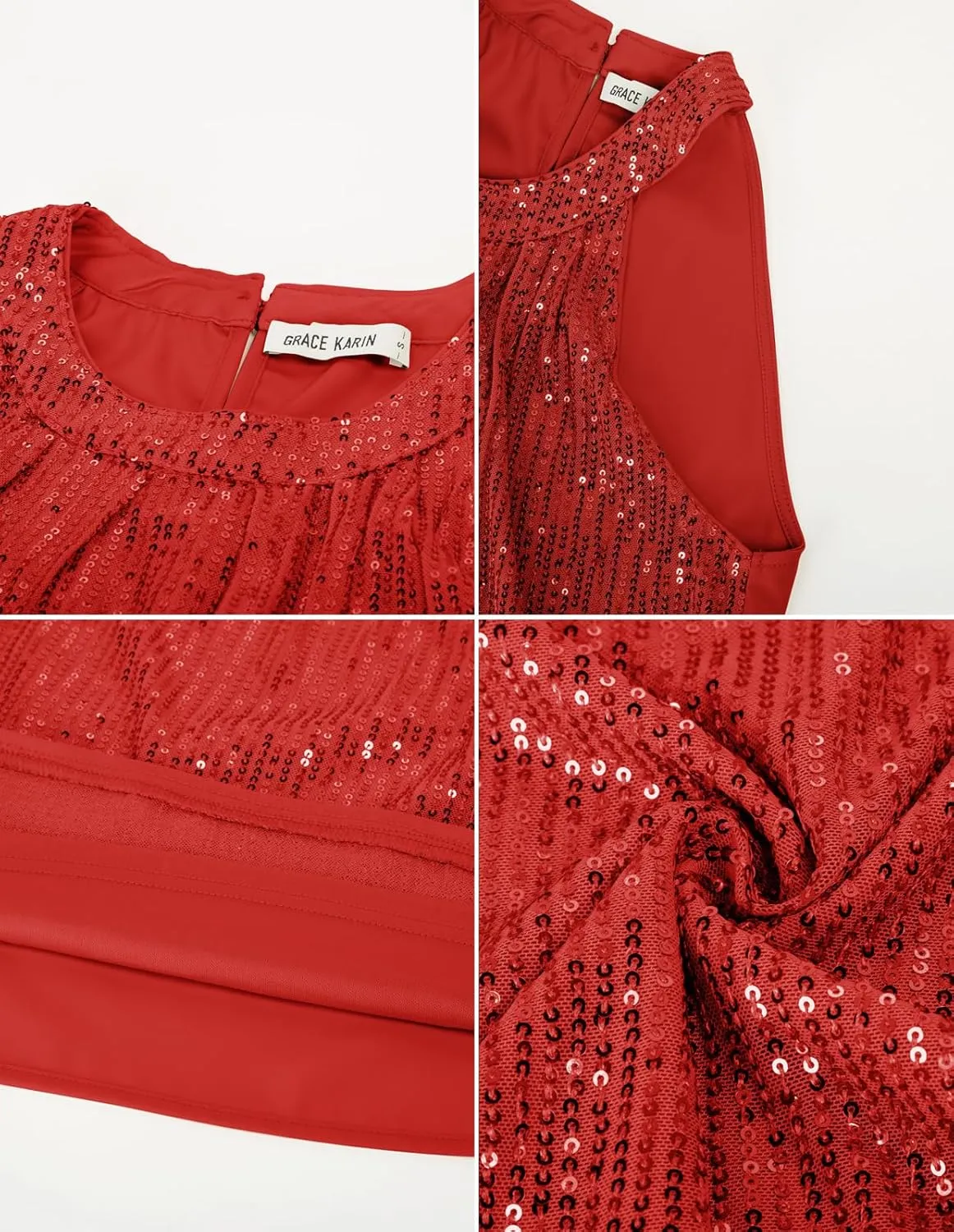GRACE KARIN Sequin Halter Tops for Women Sleeveless Sparkly Shiny Tank Tops Ruched Flowy Sparkly Club Outfits Party Shirt