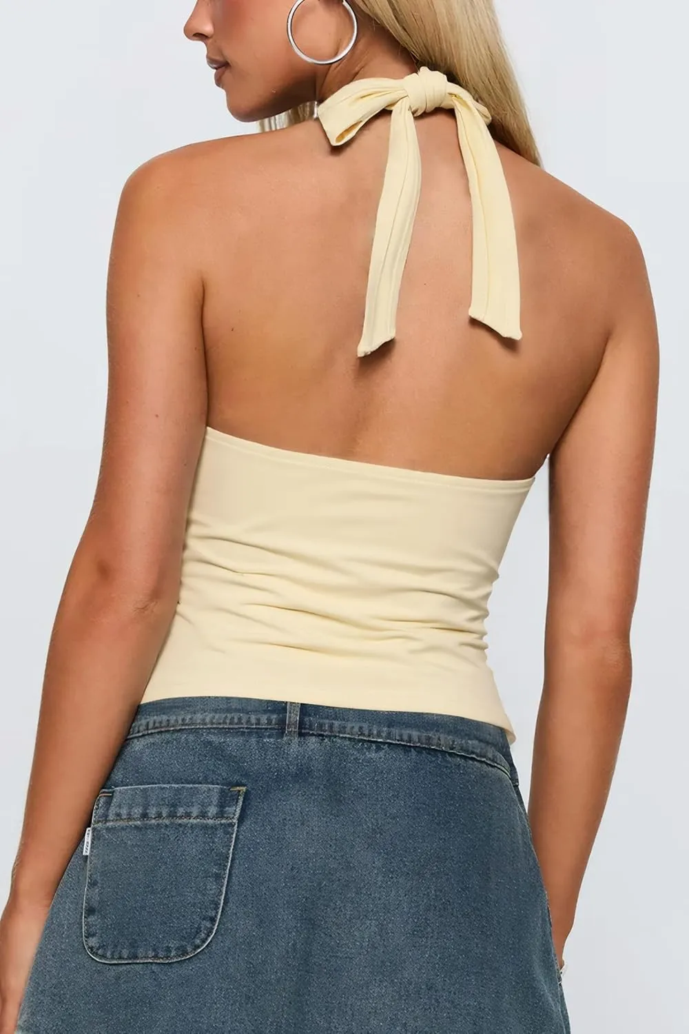 Halter Tops for Women Sleeveless Twist Knot Backless Tank Top Split Hem Y2k Clothes