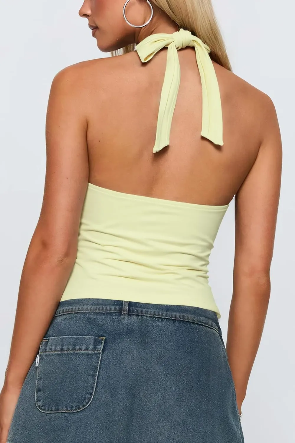 Halter Tops for Women Sleeveless Twist Knot Backless Tank Top Split Hem Y2k Clothes
