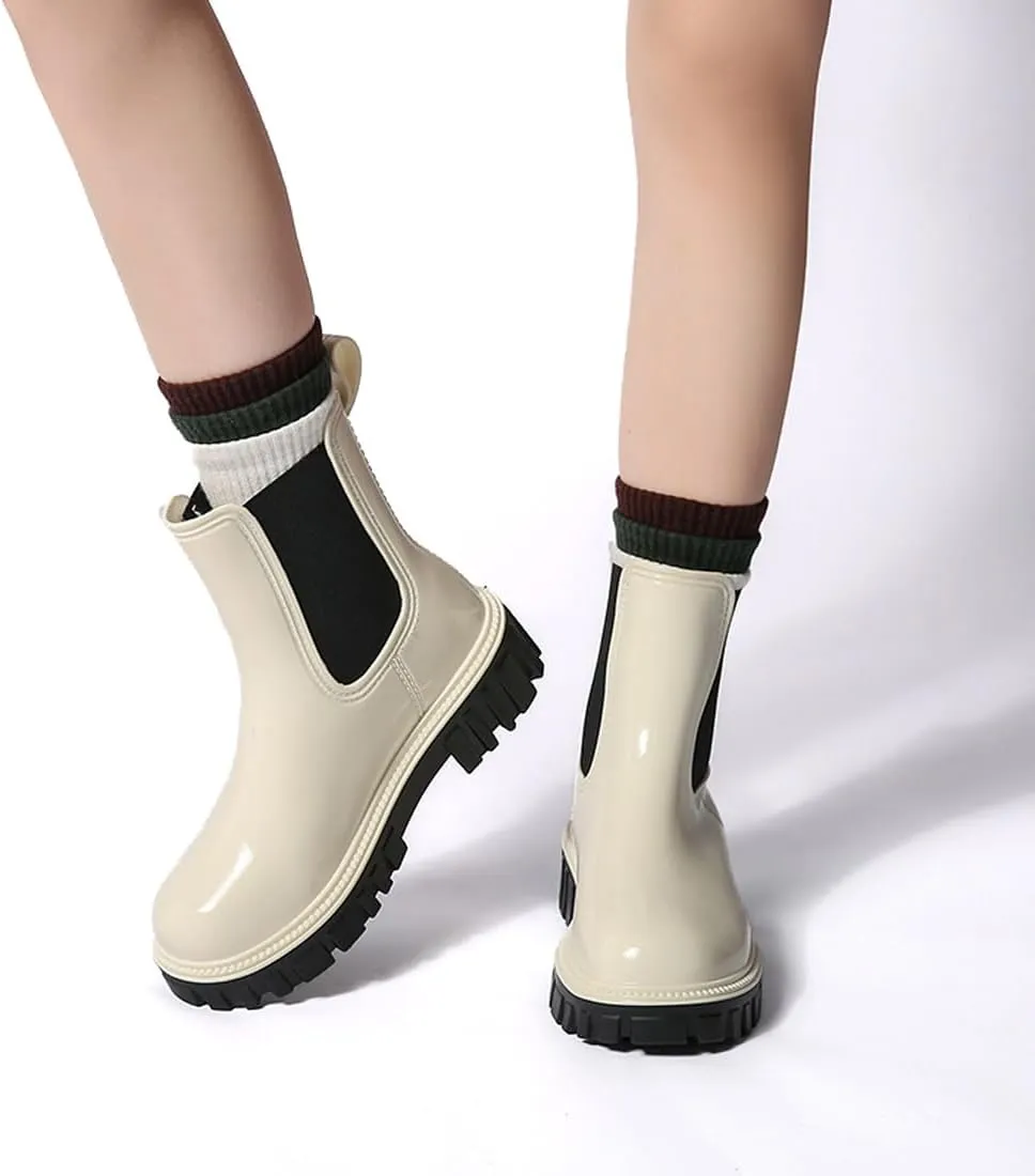 Harssidanzar Womens Ankle Rain Boots Waterproof Chelsea Boots,Anti-Slipping Rainboots and Garden Shoes for Ladies with Comfortable Insoles HL211US
