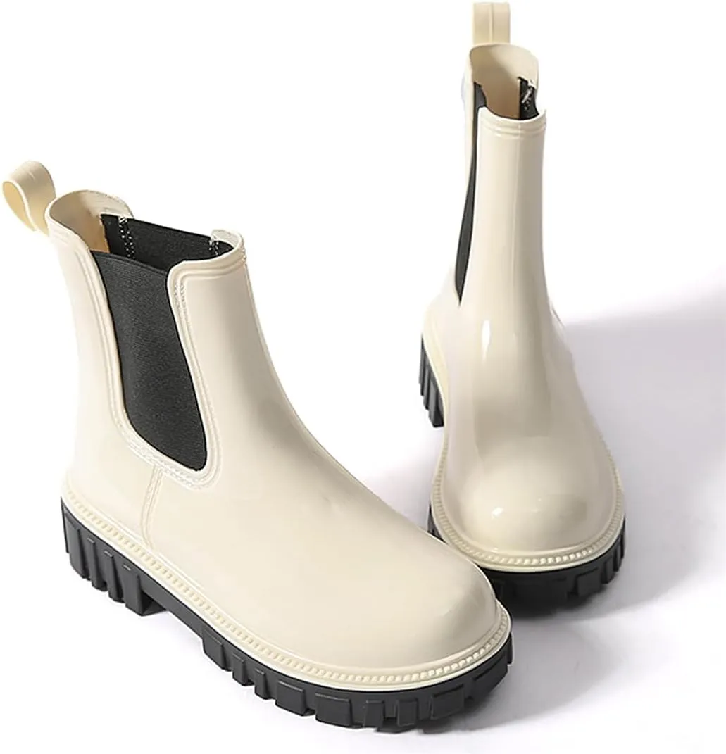 Harssidanzar Womens Ankle Rain Boots Waterproof Chelsea Boots,Anti-Slipping Rainboots and Garden Shoes for Ladies with Comfortable Insoles HL211US