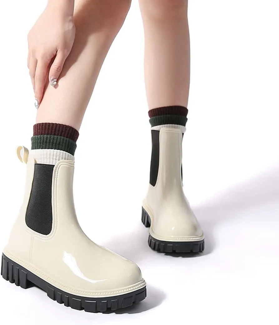 Harssidanzar Womens Ankle Rain Boots Waterproof Chelsea Boots,Anti-Slipping Rainboots and Garden Shoes for Ladies with Comfortable Insoles HL211US