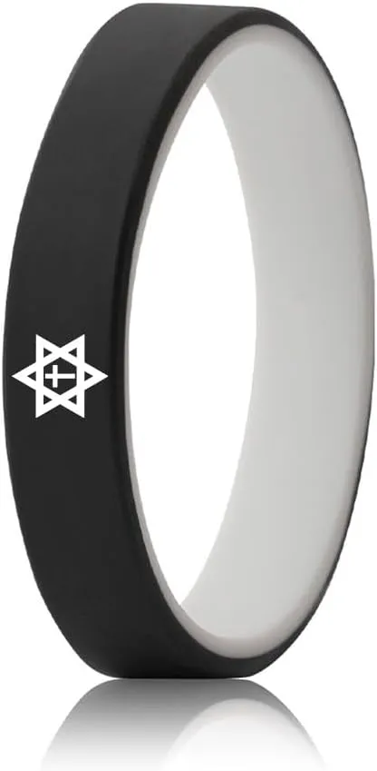 Hebrew Symbol Chai David Star Jesus Cross Religious Silicone Bangle Two-Layer Wristband for Adults Teens Israel Judaica Jewelry, 7.48in
