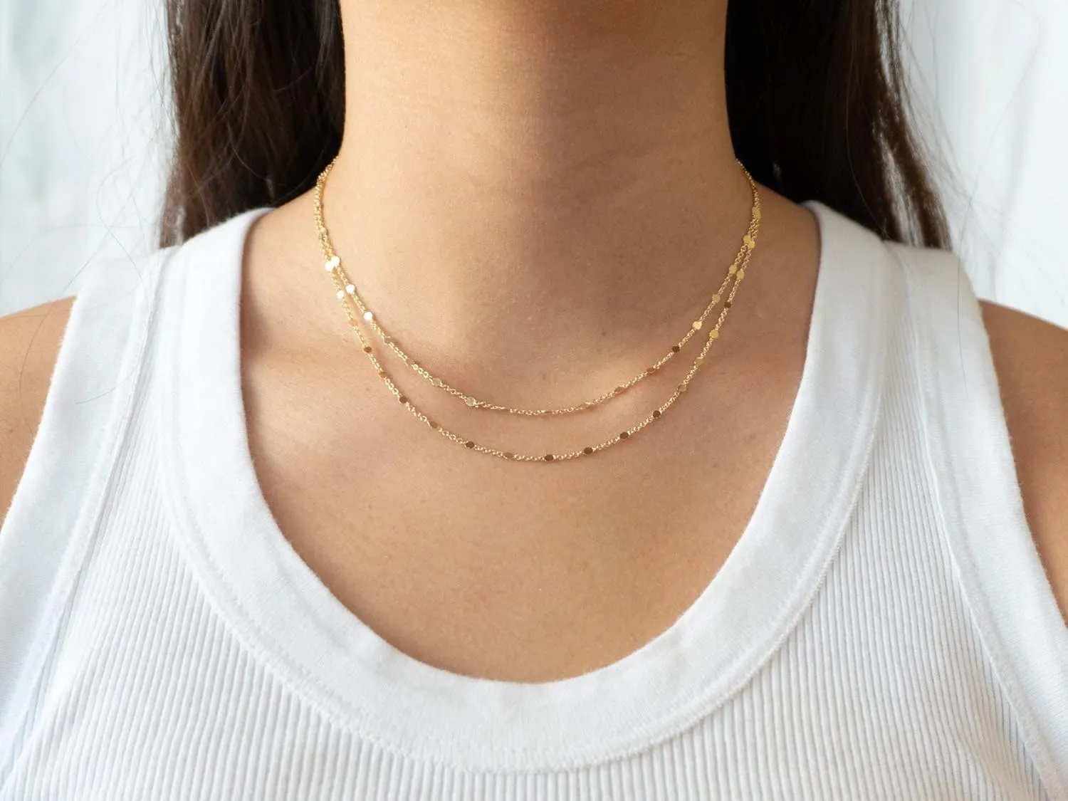 Herringbone Necklace for Women, Dainty Gold Necklace 14k Gold Plated Layered Snake Chain Necklace Simple Gold Beaded Paperclip Box Chain Choker Necklaces Trendy Gold Necklace for Women