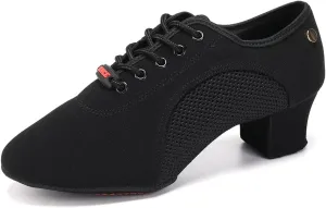 HIPPOSEUS Women Lace up Latin Dance Practice Shoes Closed Toe Men Ballroom Salsa Dance Training Shoes 2 inch Heel,Model 902