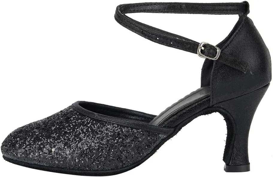 HIPPOSEUS Women's Closed Toe Latin Ballroom Dance Shoes Sequins Salsa Tango Scocial Practice Dancer Shoes,Model DY225