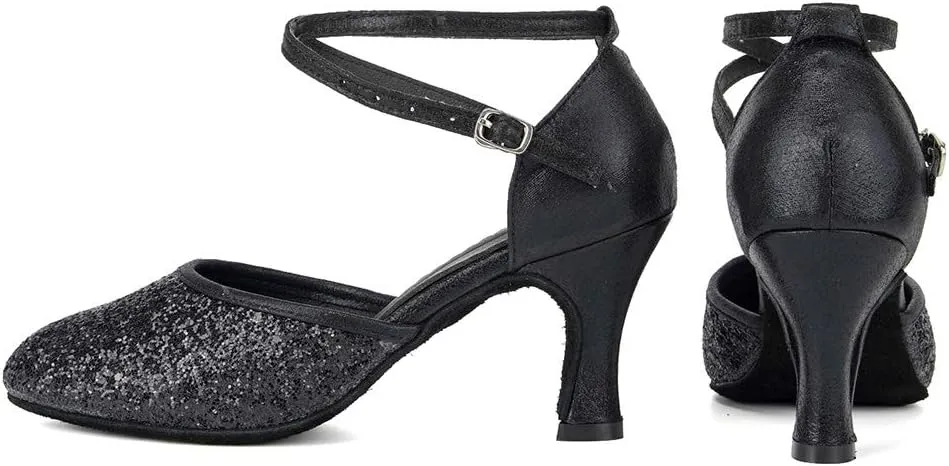 HIPPOSEUS Women's Closed Toe Latin Ballroom Dance Shoes Sequins Salsa Tango Scocial Practice Dancer Shoes,Model DY225
