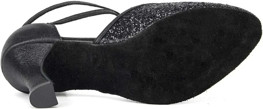 HIPPOSEUS Women's Closed Toe Latin Ballroom Dance Shoes Sequins Salsa Tango Scocial Practice Dancer Shoes,Model DY225