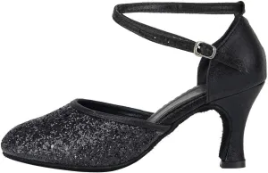 HIPPOSEUS Women's Closed Toe Latin Ballroom Dance Shoes Sequins Salsa Tango Scocial Practice Dancer Shoes,Model DY225