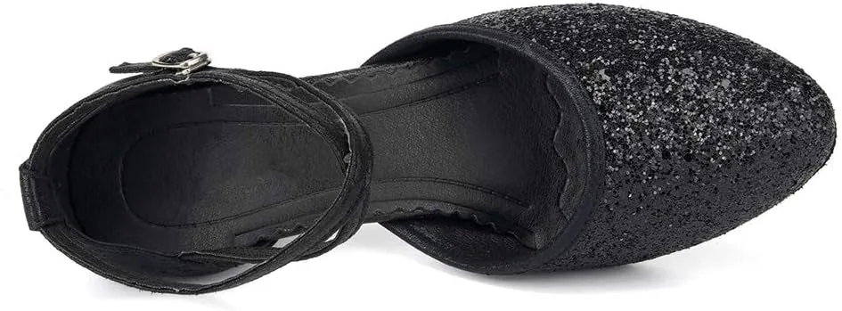 HIPPOSEUS Women's Closed Toe Latin Ballroom Dance Shoes Sequins Salsa Tango Scocial Practice Dancer Shoes,Model DY225