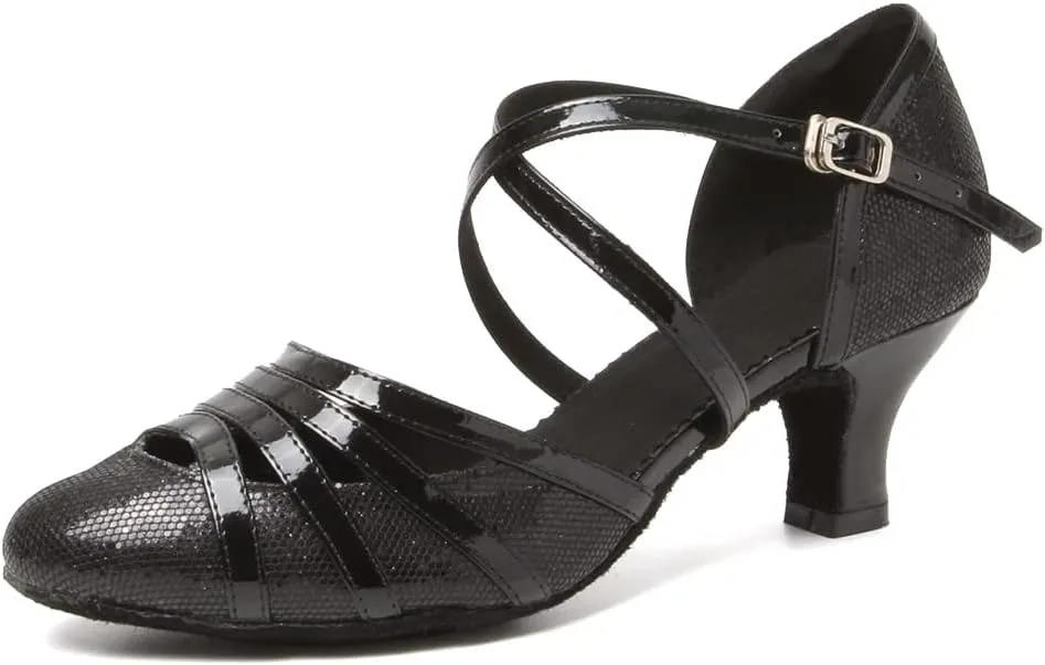 HIPPOSEUS Women's Latin Dance Shoes Closed Toe Sparkle Ballroom Salsa Tango Dance Performance Shoes,FT 053