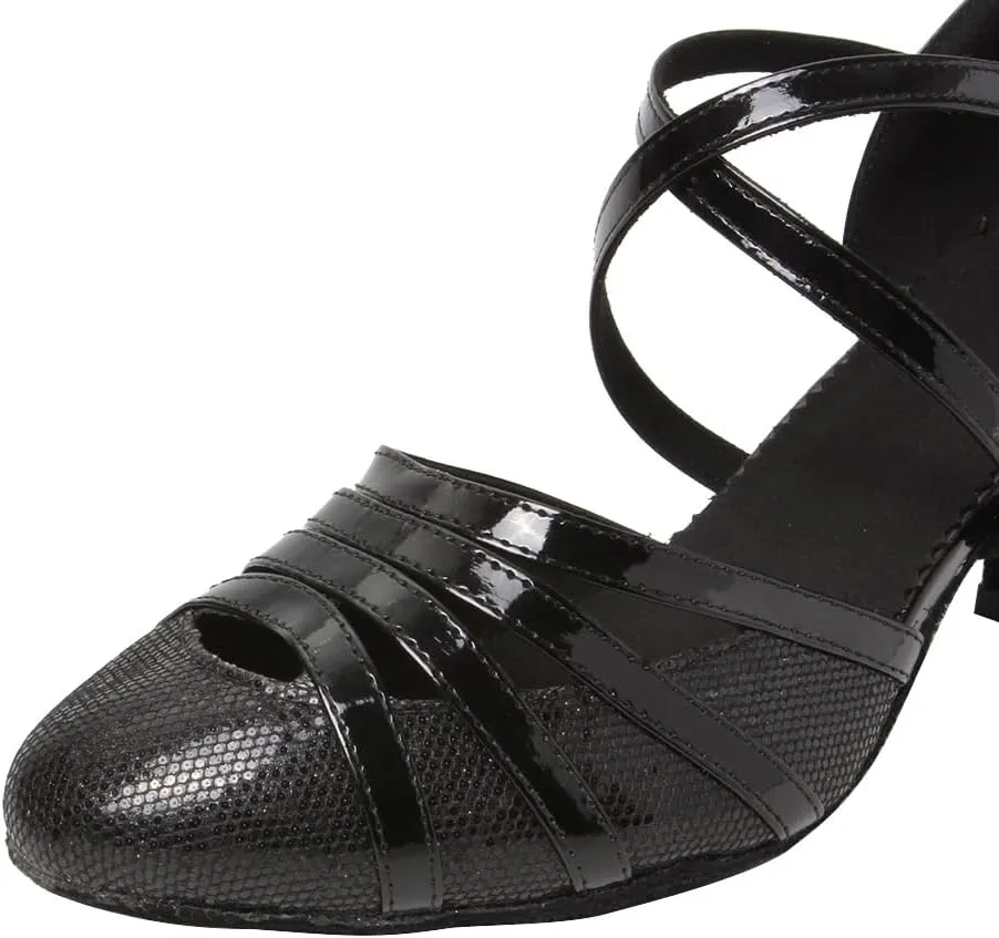 HIPPOSEUS Women's Latin Dance Shoes Closed Toe Sparkle Ballroom Salsa Tango Dance Performance Shoes,FT 053