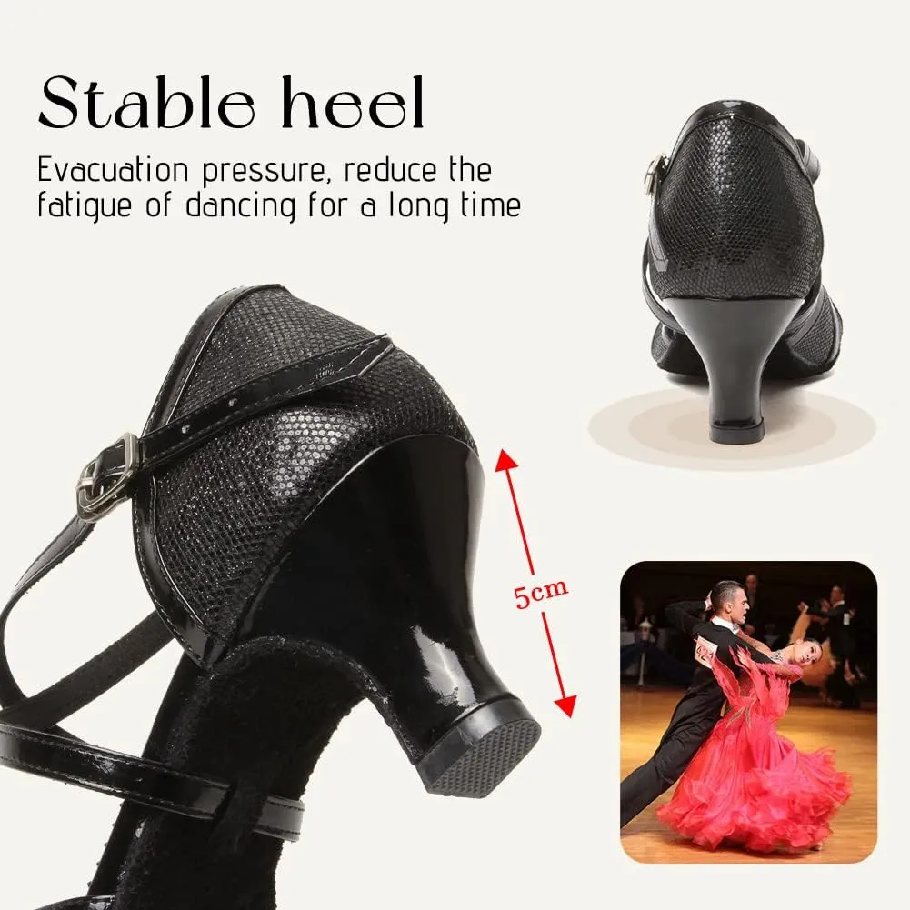 HIPPOSEUS Women's Latin Dance Shoes Closed Toe Sparkle Ballroom Salsa Tango Dance Performance Shoes,FT 053