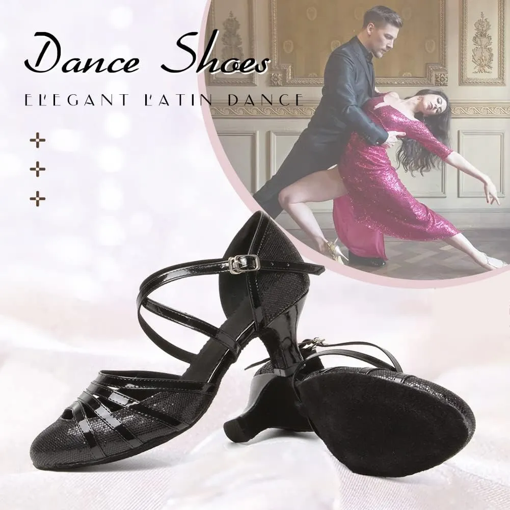 HIPPOSEUS Women's Latin Dance Shoes Closed Toe Sparkle Ballroom Salsa Tango Dance Performance Shoes,FT 053