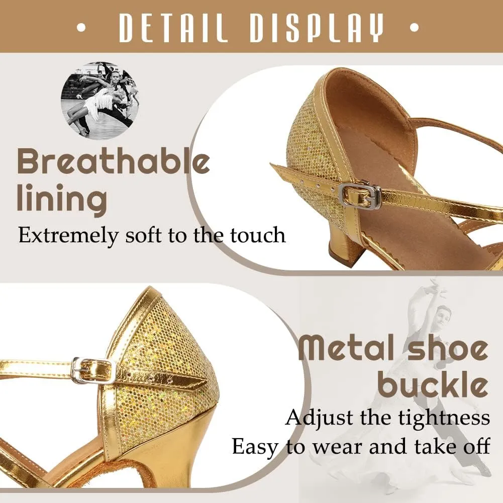 HIPPOSEUS Women's Latin Dance Shoes Closed Toe Sparkle Ballroom Salsa Tango Dance Performance Shoes,FT 053