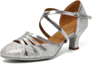 HIPPOSEUS Women's Latin Dance Shoes Closed Toe Sparkle Ballroom Salsa Tango Dance Performance Shoes,FT 053