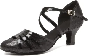 HIPPOSEUS Women's Latin Dance Shoes Closed Toe Sparkle Ballroom Salsa Tango Dance Performance Shoes,FT 053