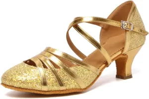 HIPPOSEUS Women's Latin Dance Shoes Closed Toe Sparkle Ballroom Salsa Tango Dance Performance Shoes,FT 053
