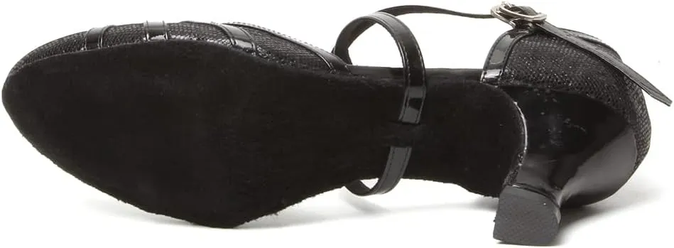 HIPPOSEUS Women's Latin Dance Shoes Closed Toe Sparkle Ballroom Salsa Tango Dance Performance Shoes,FT 053