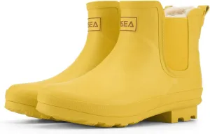 HISEA Women's Plush Rain Boots Waterproof, Rubber Chelsea Boots Women, Ankle Ladies Booties for Winter Spring Garden, Yellow Size 7