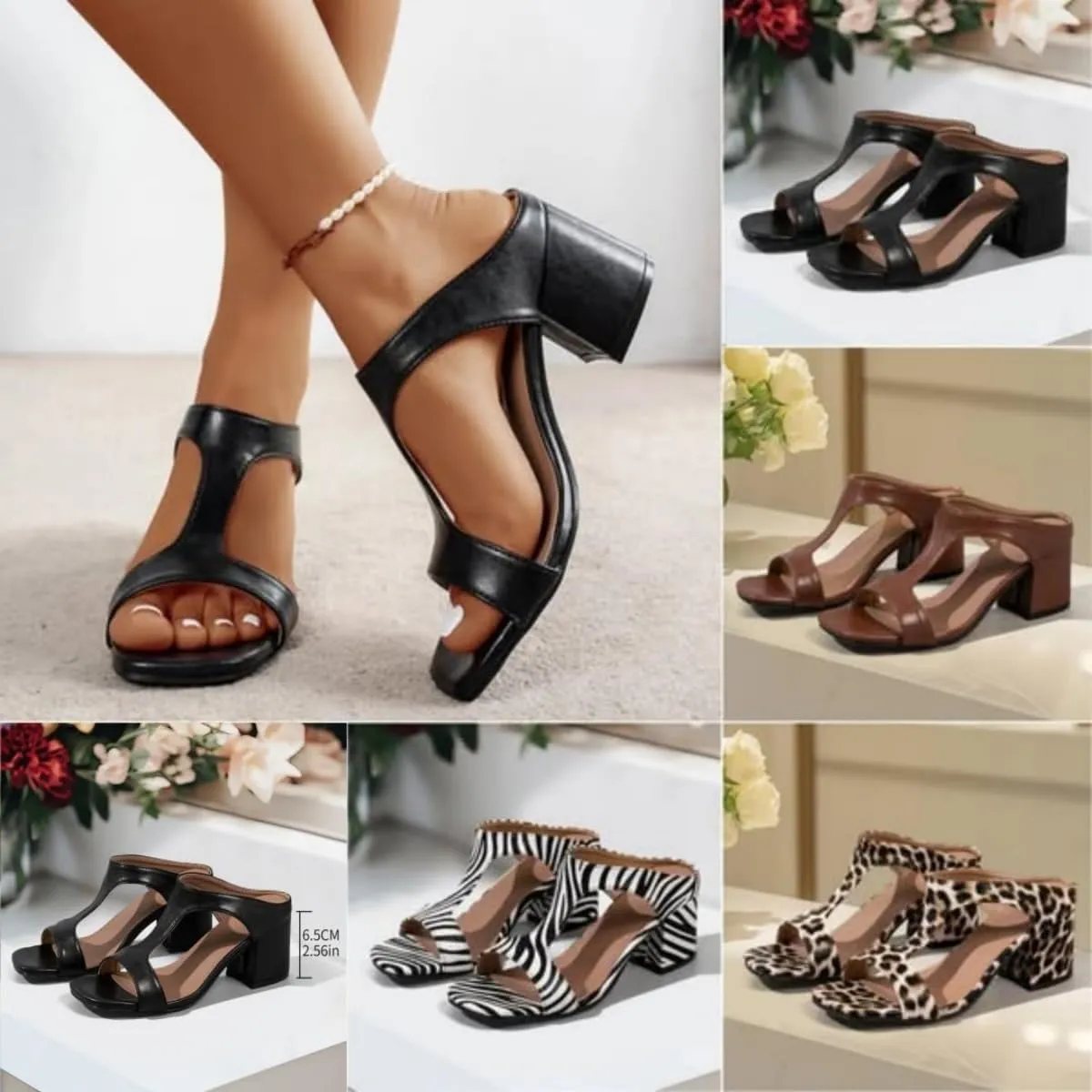 HUIQINGLI Orthopedic High Heels, Women's Fashion Chunky Heel Leather Orthopaedic Sandals, Comfortable Wedge Chunky Heeled Sandals