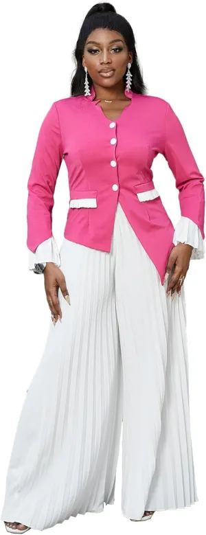 HuiSiFang Womens Suits 2 Piece Set Business Elegant Long Sleeve Blazer Dressy Chiffon Wide Leg Pants
