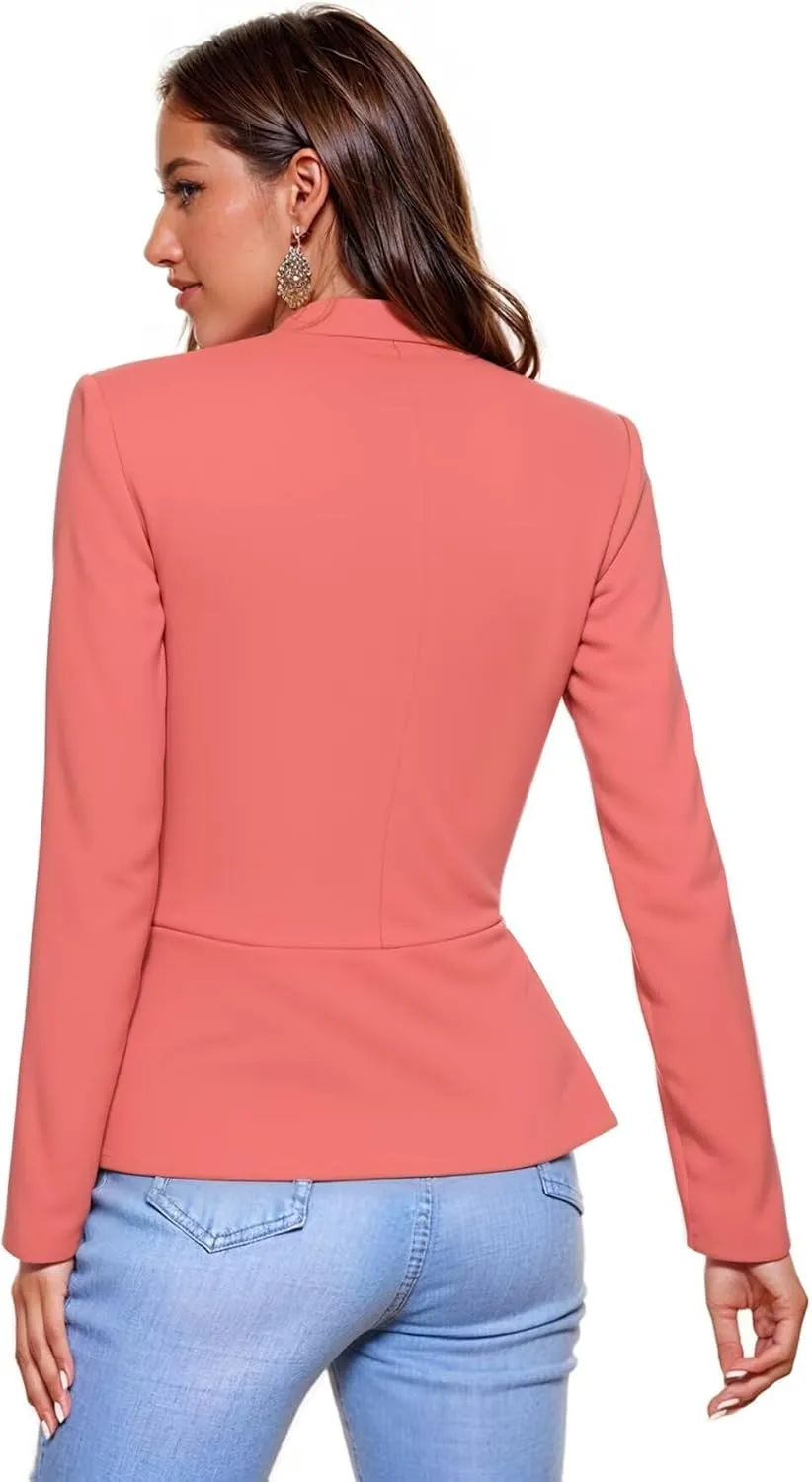 Hybrid & Company Women's Casual Work Office Elegant Open Front Premium Nylon Blazer Jacket