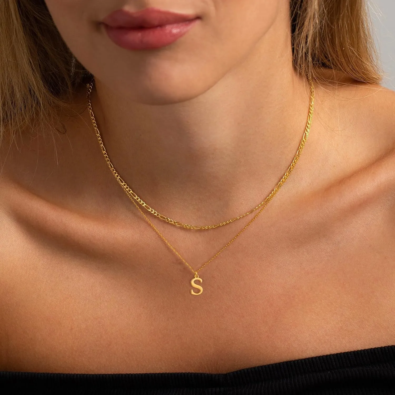 Initial Necklaces for Women Dainty Gold Layered Letter Pendant Necklace Cute Figaro Chain Choker Necklace Personalized Trendy Stuff Jewelry Stack Gift for Women Teen Her