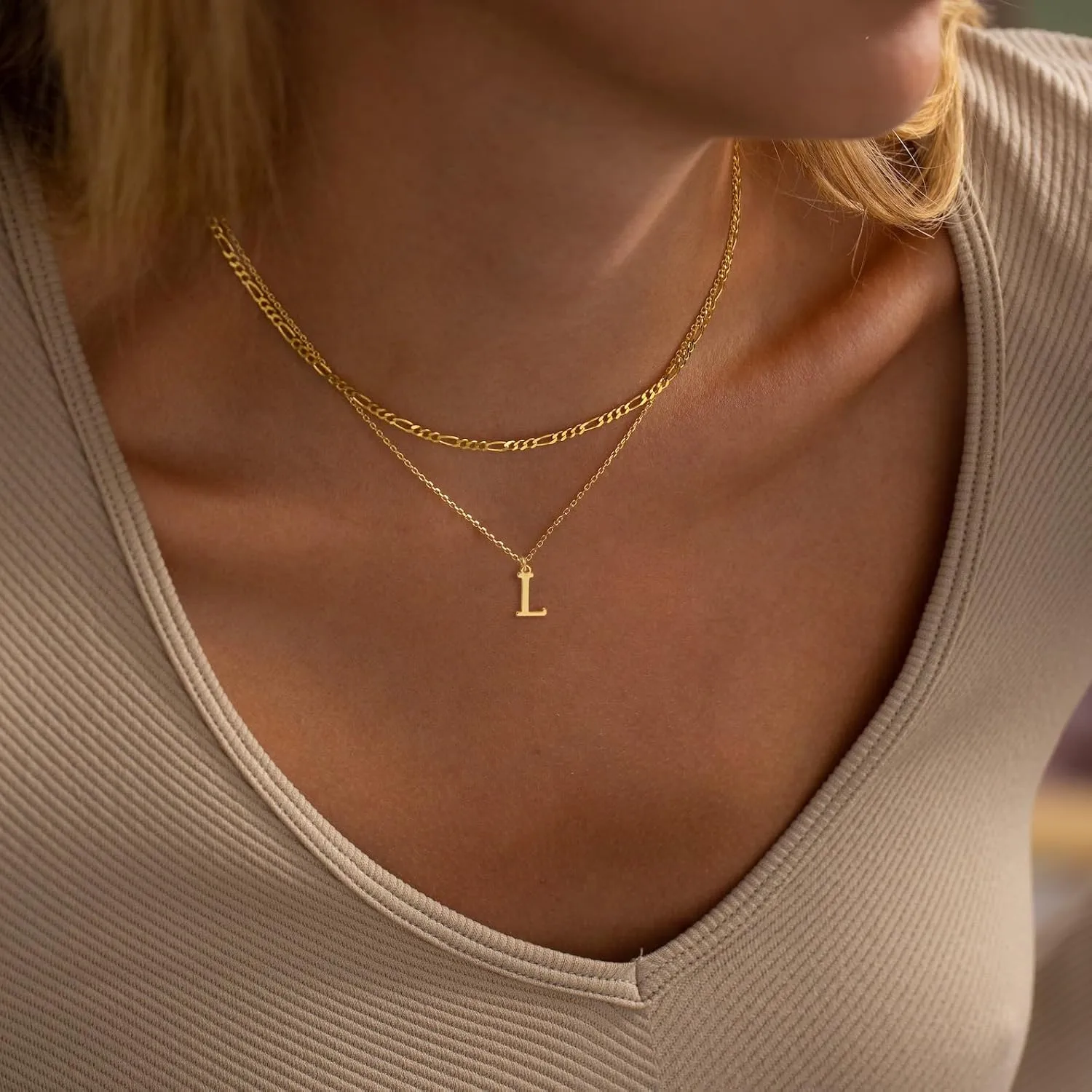 Initial Necklaces for Women Dainty Gold Layered Letter Pendant Necklace Cute Figaro Chain Choker Necklace Personalized Trendy Stuff Jewelry Stack Gift for Women Teen Her