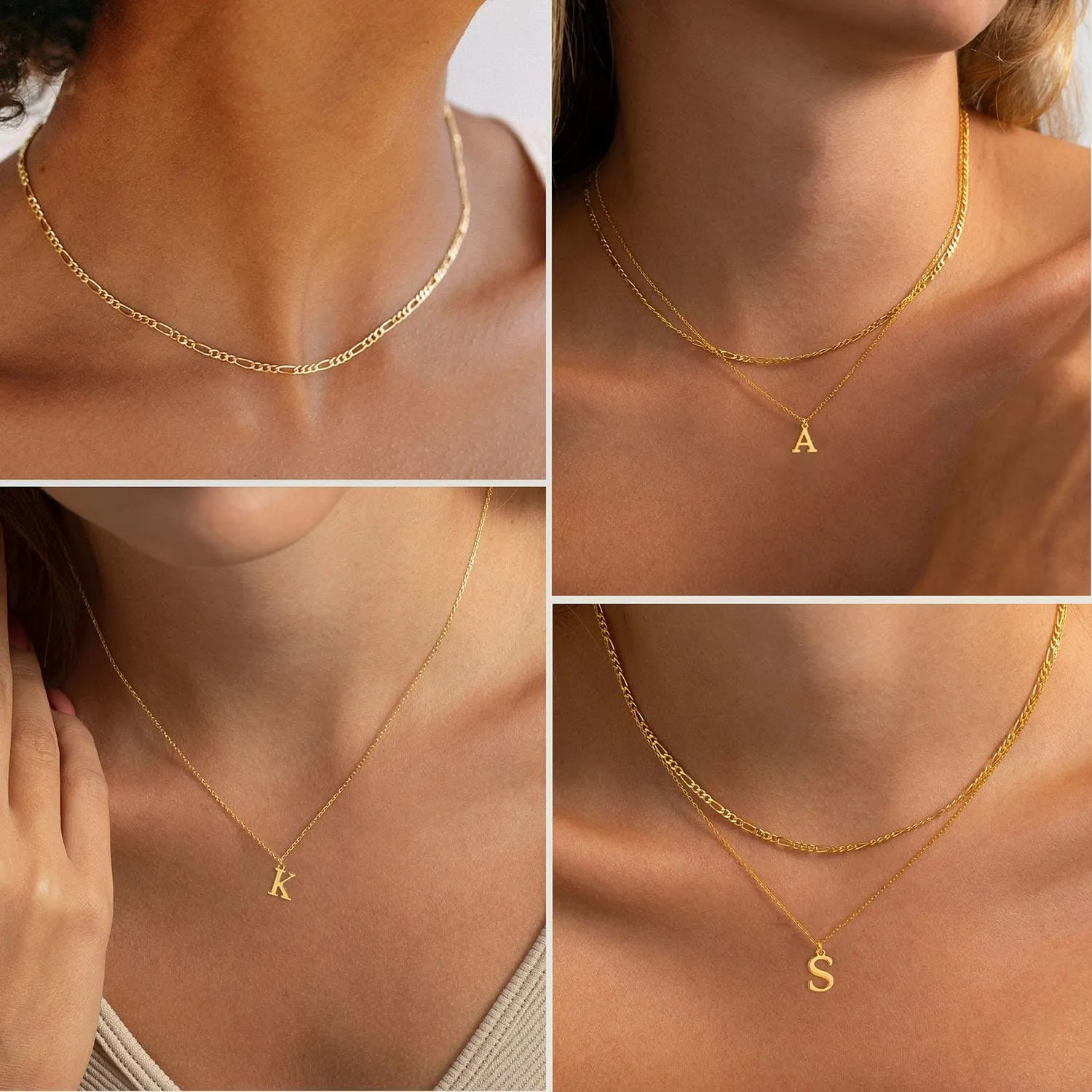 Initial Necklaces for Women Dainty Gold Layered Letter Pendant Necklace Cute Figaro Chain Choker Necklace Personalized Trendy Stuff Jewelry Stack Gift for Women Teen Her