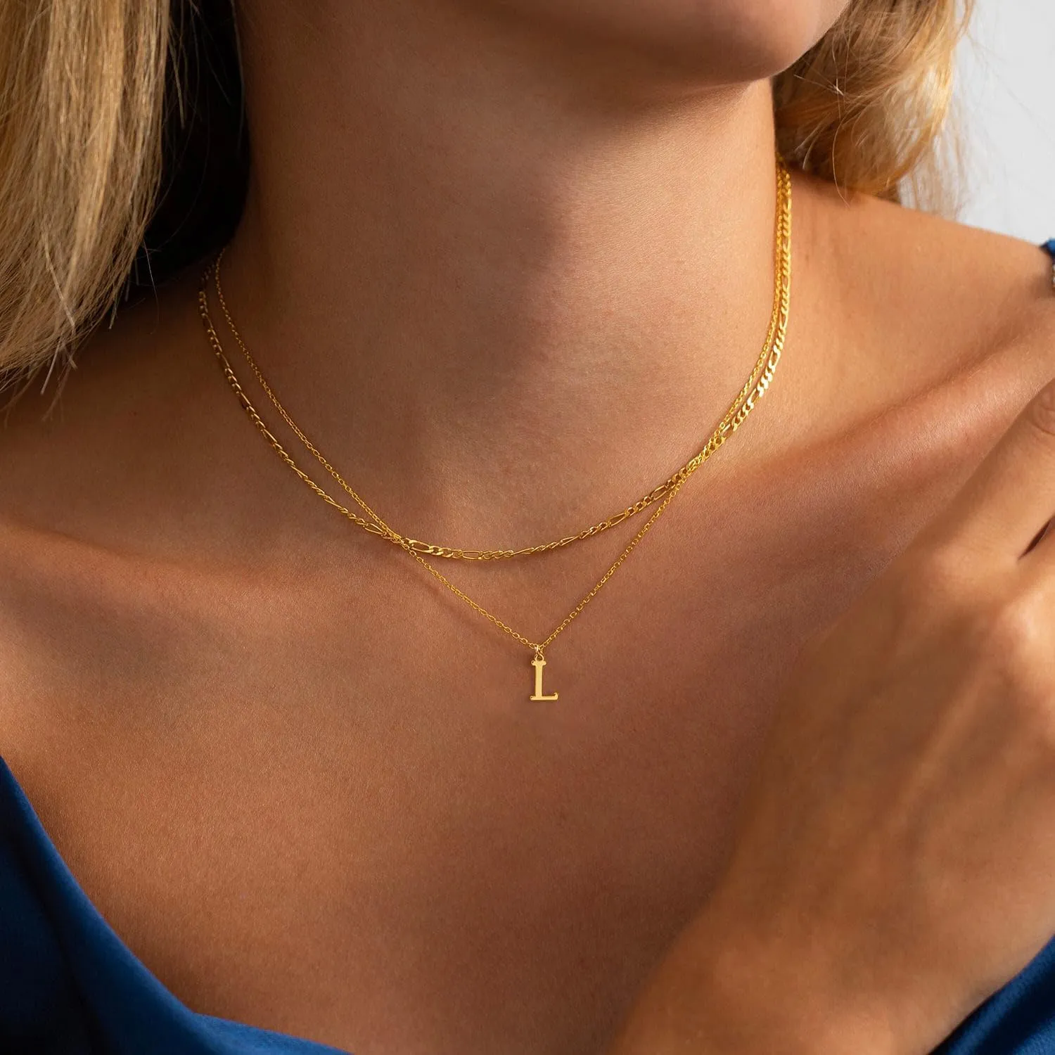 Initial Necklaces for Women Dainty Gold Layered Letter Pendant Necklace Cute Figaro Chain Choker Necklace Personalized Trendy Stuff Jewelry Stack Gift for Women Teen Her