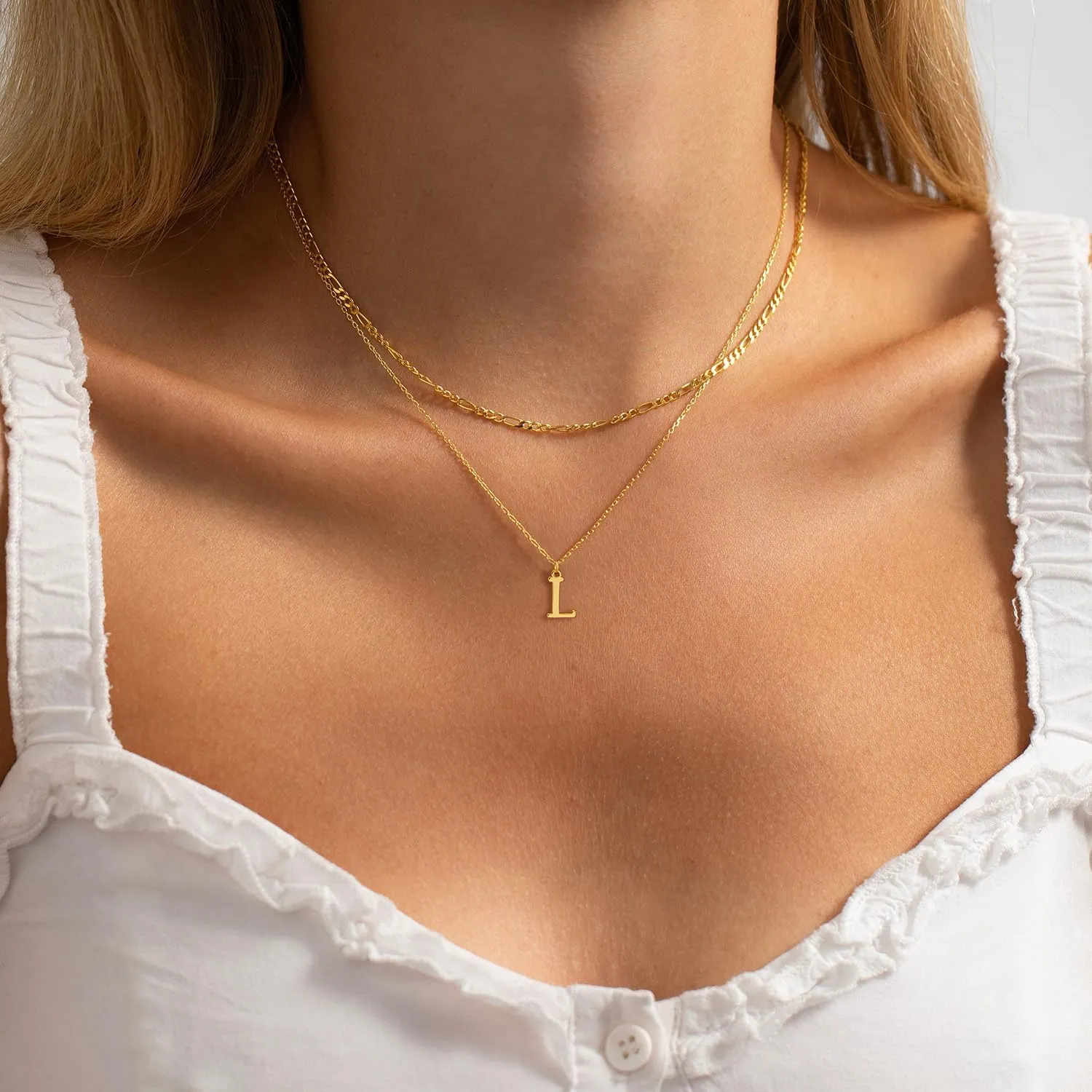 Initial Necklaces for Women Dainty Gold Layered Letter Pendant Necklace Cute Figaro Chain Choker Necklace Personalized Trendy Stuff Jewelry Stack Gift for Women Teen Her