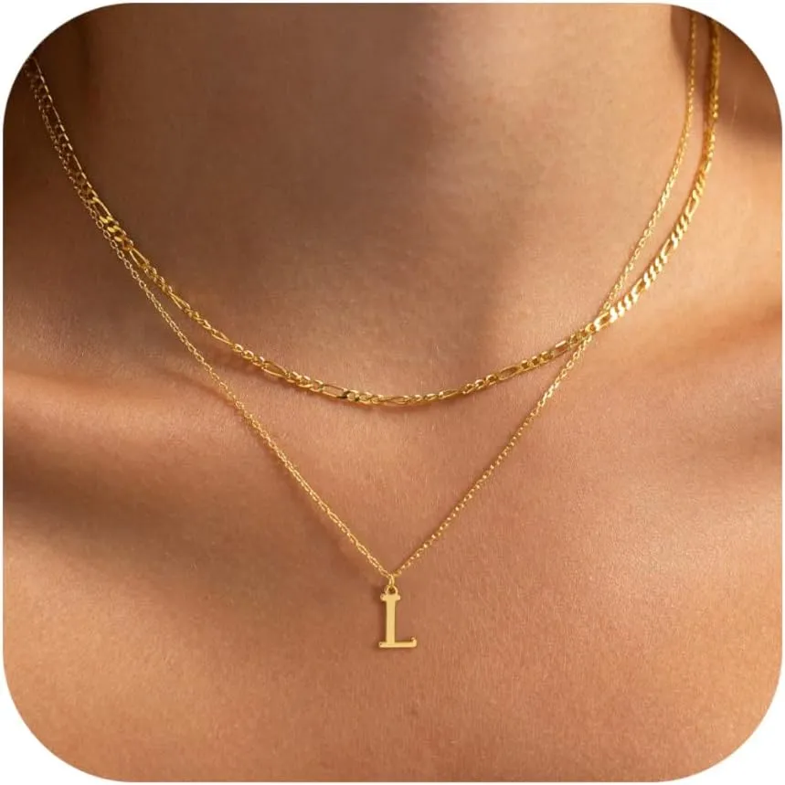 Initial Necklaces for Women Dainty Gold Layered Letter Pendant Necklace Cute Figaro Chain Choker Necklace Personalized Trendy Stuff Jewelry Stack Gift for Women Teen Her