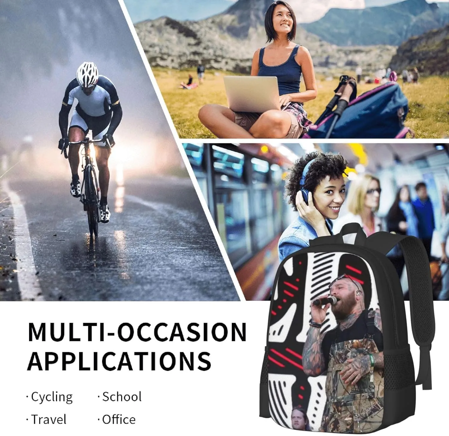 J-elly Roll Bookbags Casual Travel Daypack Lightweight Laptop Backpacks For Hiking Bag Black