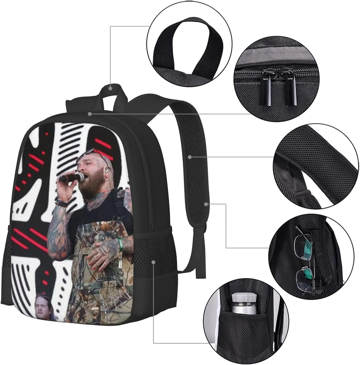 J-elly Roll Bookbags Casual Travel Daypack Lightweight Laptop Backpacks For Hiking Bag Black
