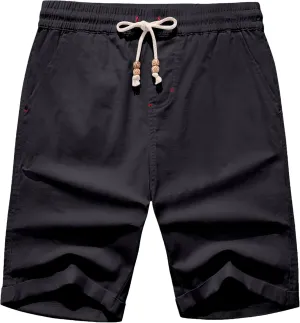 Janmid Men's Linen Shorts Casual Elastic Waist Drawstring Summer Beach Shorts