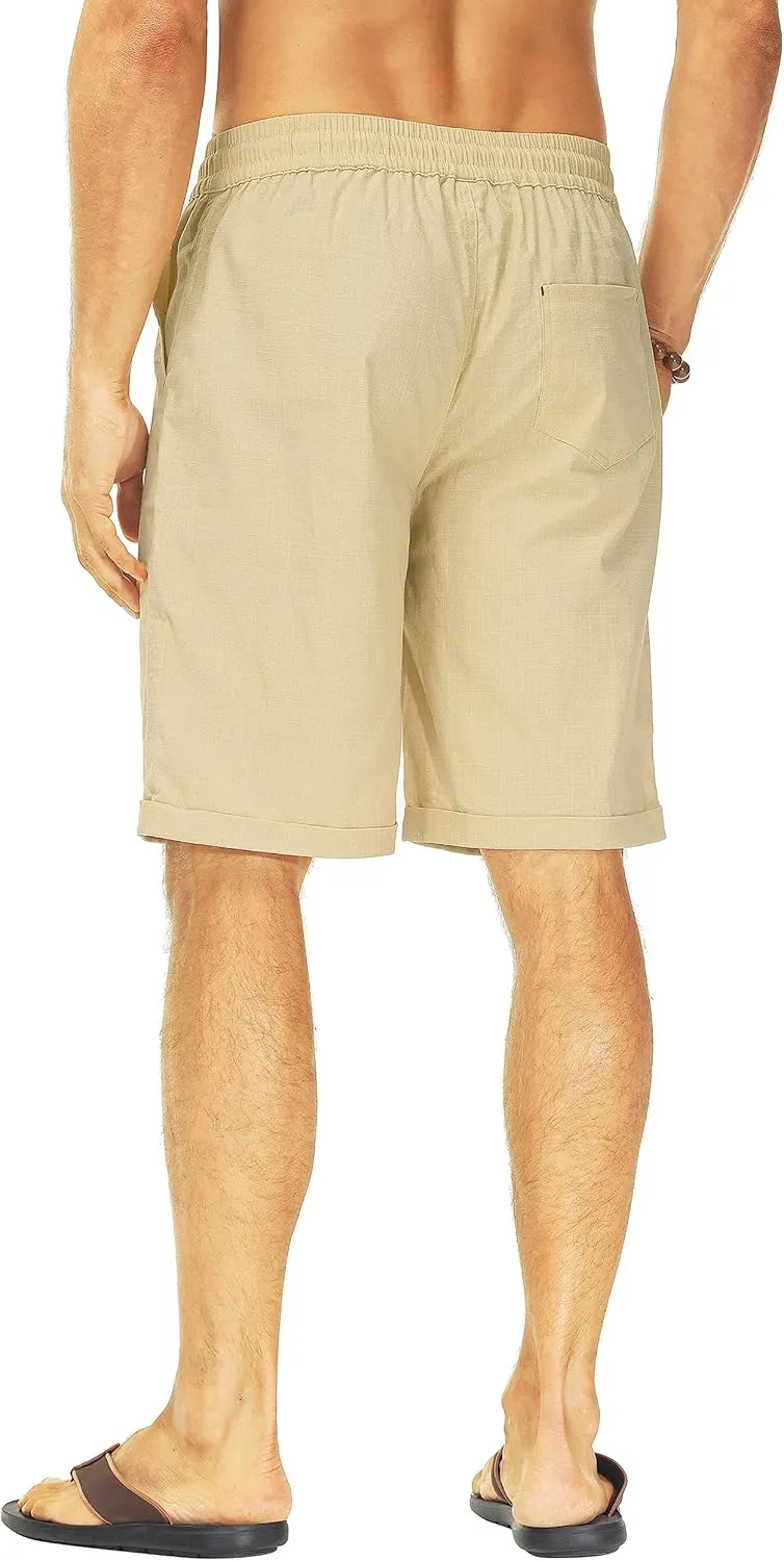 Janmid Men's Linen Shorts Casual Elastic Waist Drawstring Summer Beach Shorts
