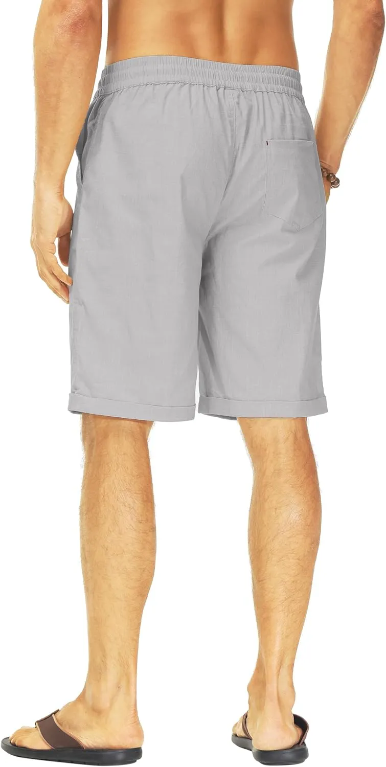 Janmid Men's Linen Shorts Casual Elastic Waist Drawstring Summer Beach Shorts