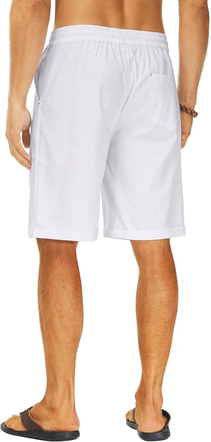 Janmid Men's Linen Shorts Casual Elastic Waist Drawstring Summer Beach Shorts