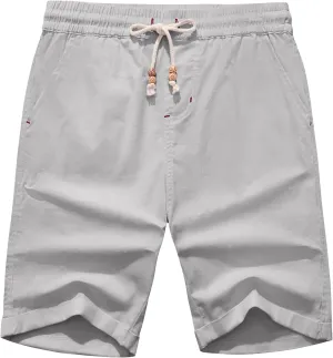 Janmid Men's Linen Shorts Casual Elastic Waist Drawstring Summer Beach Shorts
