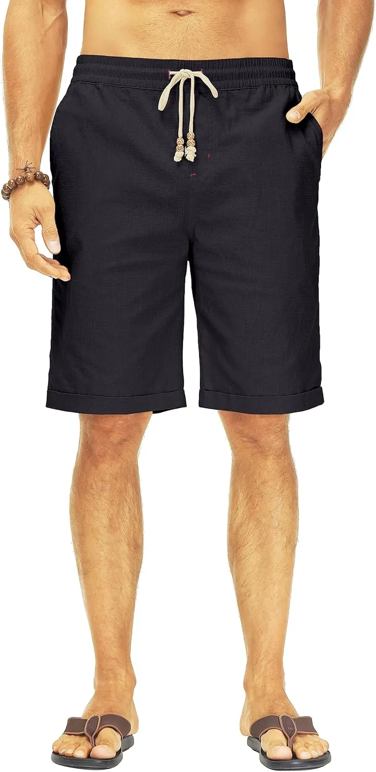 Janmid Men's Linen Shorts Casual Elastic Waist Drawstring Summer Beach Shorts