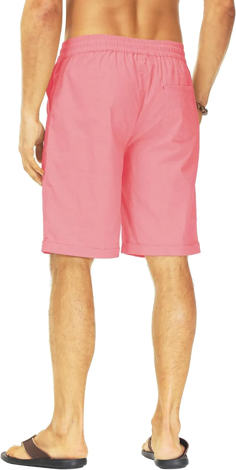 Janmid Men's Linen Shorts Casual Elastic Waist Drawstring Summer Beach Shorts