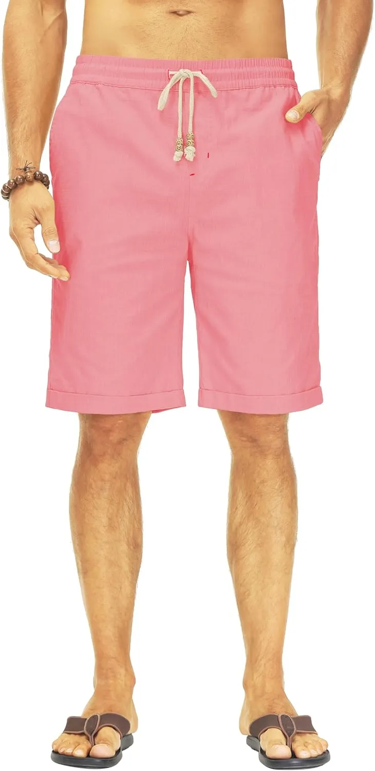 Janmid Men's Linen Shorts Casual Elastic Waist Drawstring Summer Beach Shorts